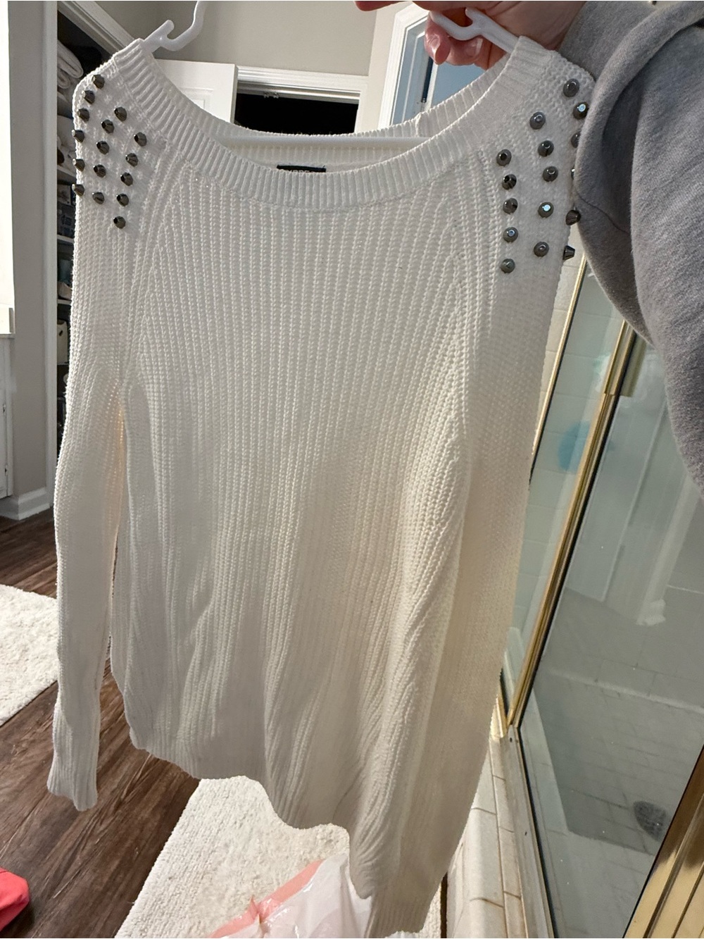 Express Ivory Studded Shoulder Knit Sweater